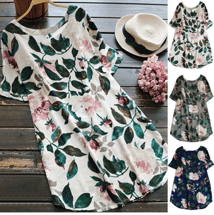 Rochie Cu Mâneci Scurte Și Imprimeu Floral