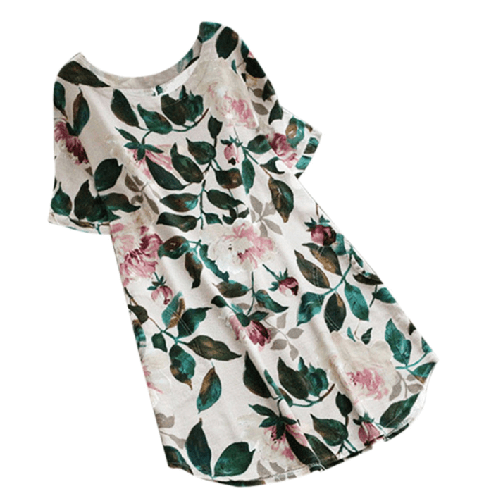 Rochie Cu Mâneci Scurte Și Imprimeu Floral