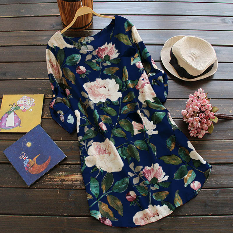 Rochie Retro Cu Flori Și Mâneci Lungi