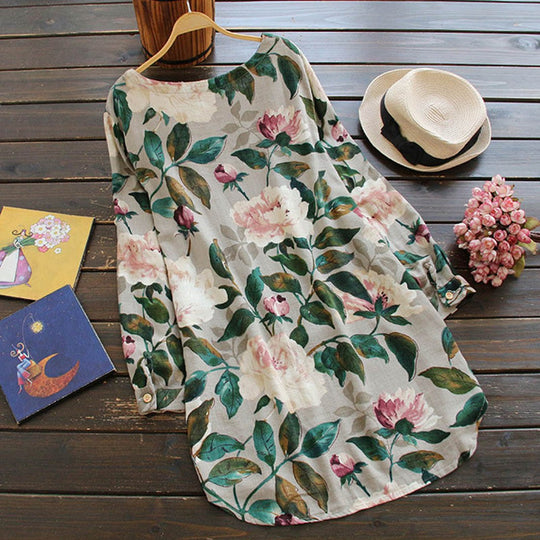 Rochie Retro Cu Flori Și Mâneci Lungi