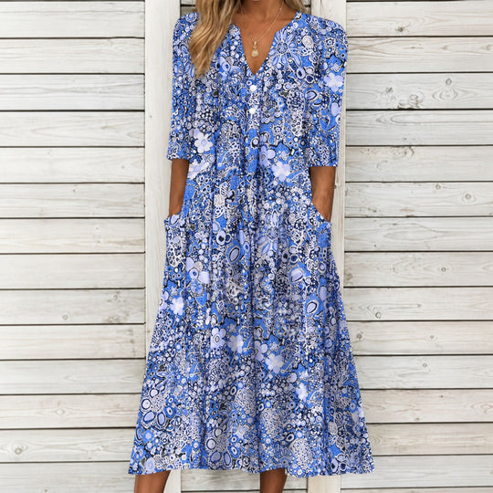 Rochie de damă cu model floral, ușoară, pentru activități de primăvară și vară 1