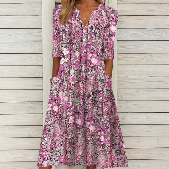 Rochie de damă cu model floral, ușoară, pentru activități de primăvară și vară 2
