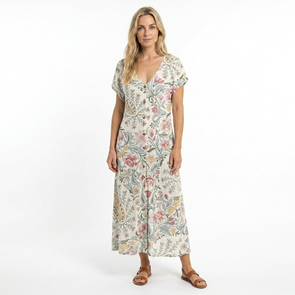 Rochie de vară pentru femei, cu decolteu în V, design fluid 1
