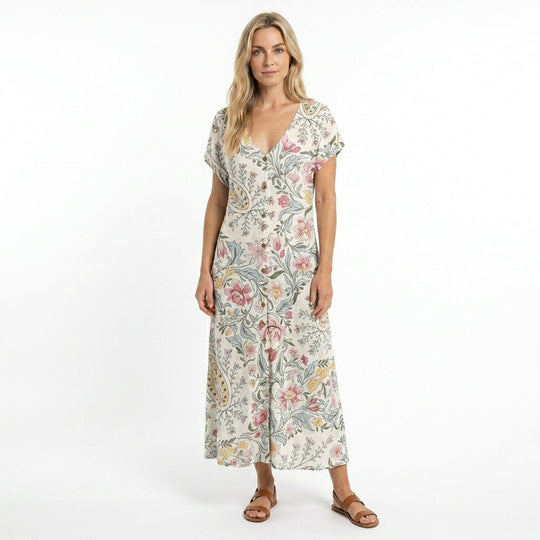 Rochie de vară pentru femei, cu decolteu în V, design fluid 1