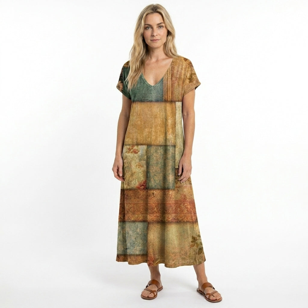Rochie de vară pentru femei, cu decolteu în V, design fluid 2