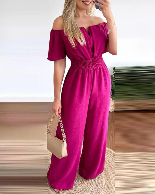 Dam Jumpsuit Off-Shoulder Elegant Polyester med Veckade Detaljer-4