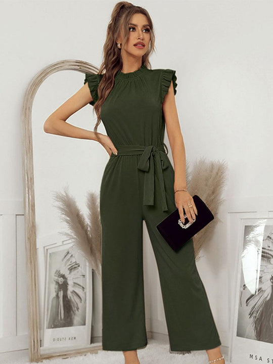 Dam Jumpsuit Tidlös Chic Polyester med Lock Ärmar och Matchande Bälte-2