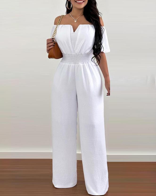 Dam Jumpsuit Off-Shoulder Elegant Polyester med Veckade Detaljer-2