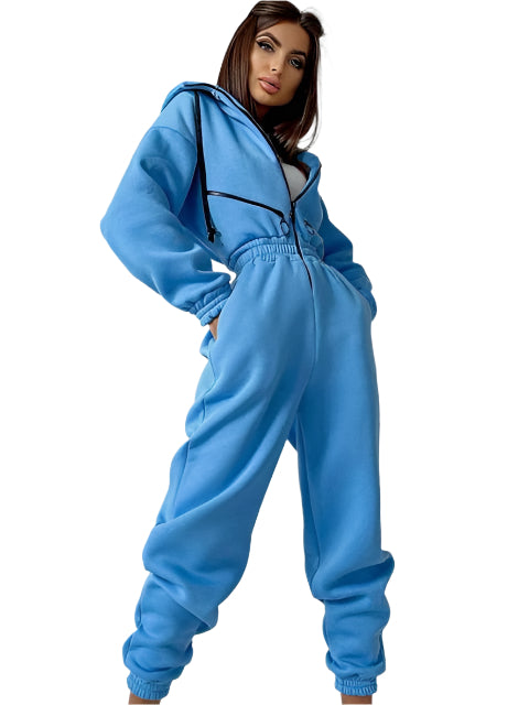Dam Jumpsuit Med Huva Avslappnad Bomull Polyester-1