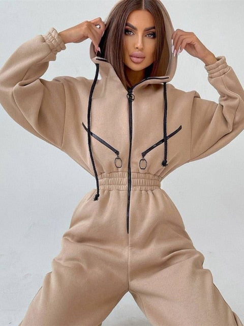 Dam Jumpsuit Med Huva Avslappnad Bomull Polyester-5