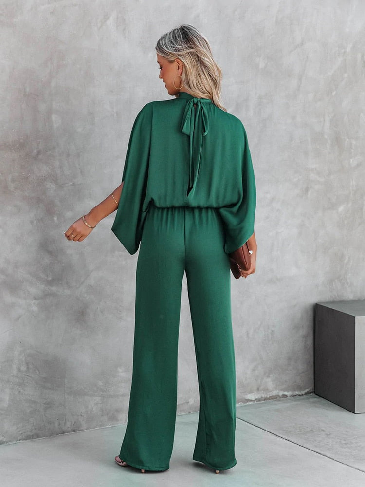 Dam Jumpsuit Långärmad Bredbenad Polyester Elegant-4