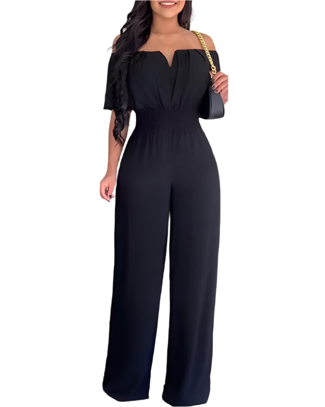 Dam Jumpsuit Off-Shoulder Elegant Polyester med Veckade Detaljer-1