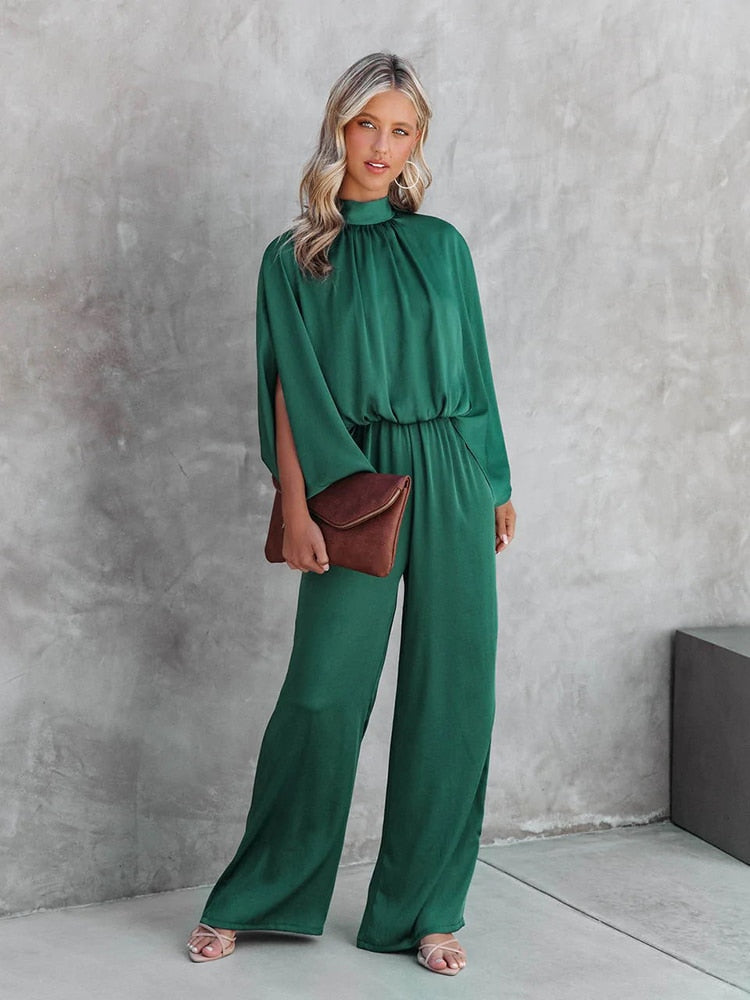 Dam Jumpsuit Långärmad Bredbenad Polyester Elegant-2