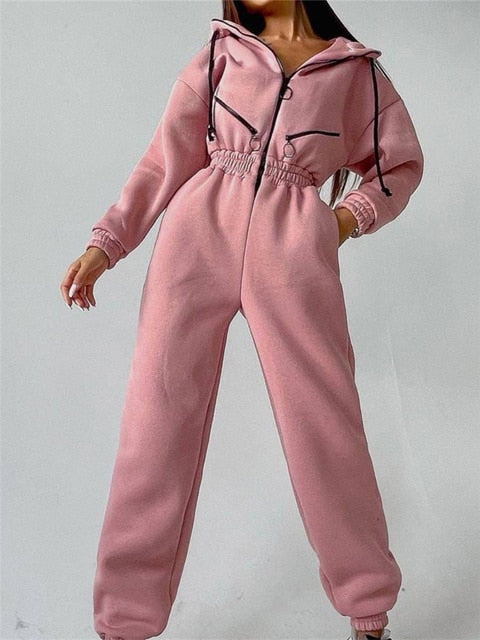 Dam Jumpsuit Med Huva Avslappnad Bomull Polyester-4