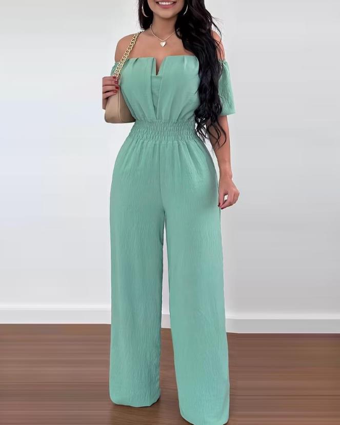 Dam Jumpsuit Off-Shoulder Elegant Polyester med Veckade Detaljer-5