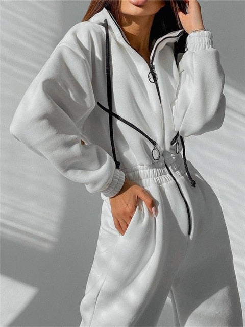 Dam Jumpsuit Med Huva Avslappnad Bomull Polyester-6