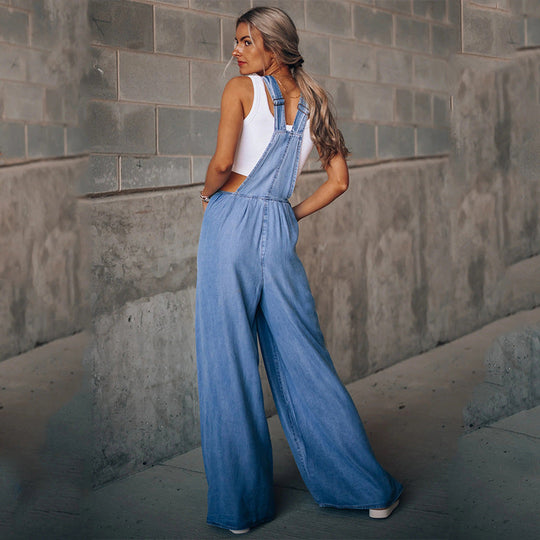 Salopette din denim pentru femei, stil elegant