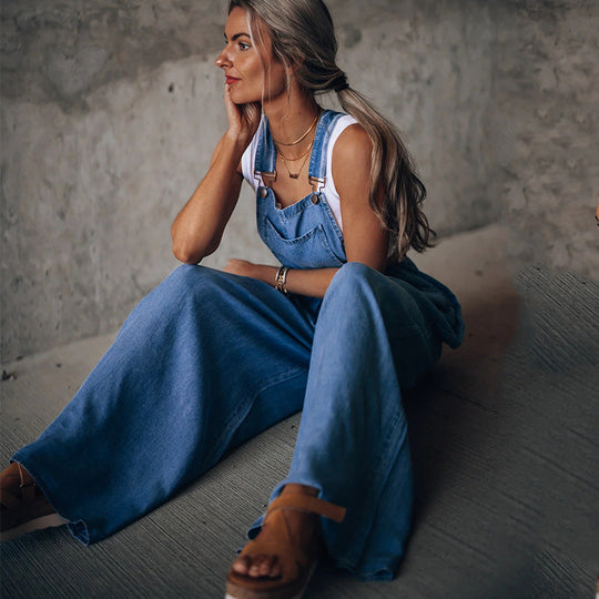 Salopette din denim pentru femei, stil elegant