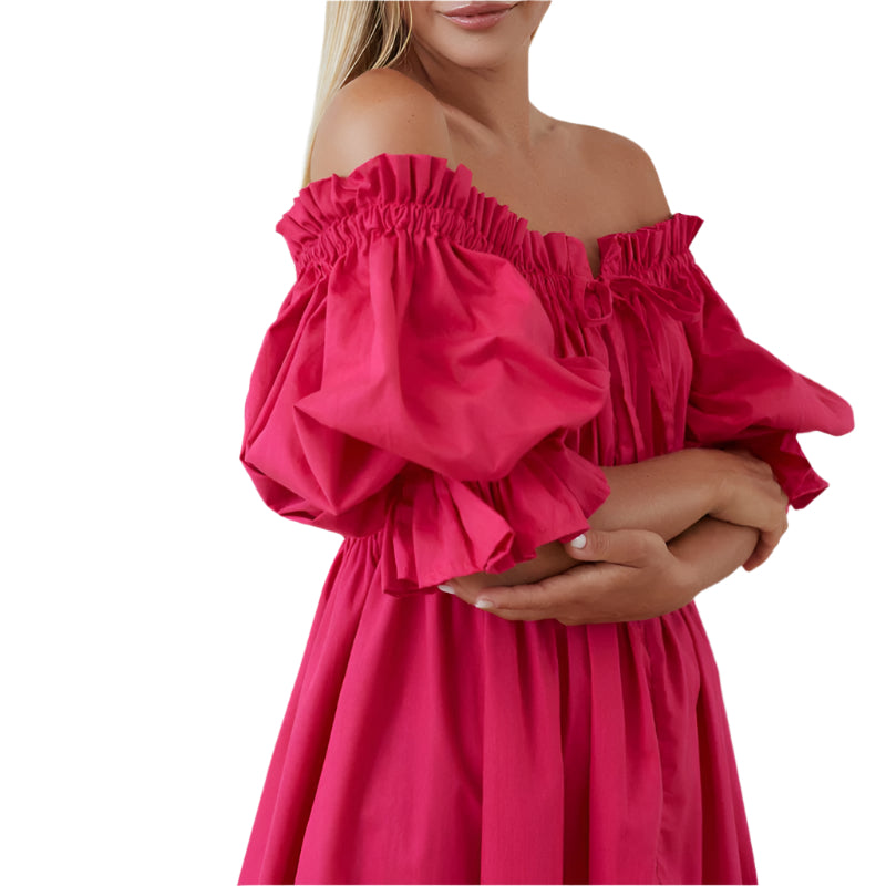 Damklänning Off-Shoulder Lekfull Elegans Elastisk Polyester-1