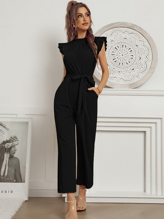 Dam Jumpsuit Tidlös Chic Polyester med Lock Ärmar och Matchande Bälte-3