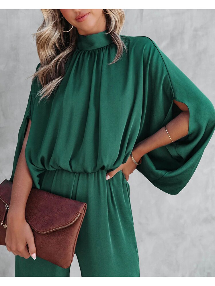 Dam Jumpsuit Långärmad Bredbenad Polyester Elegant-3