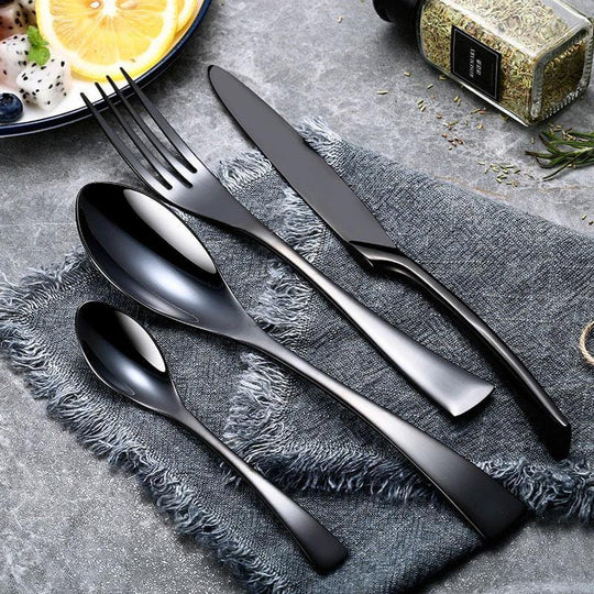 Set De Tacâmuri Din Oțel Inoxidabil Lucios Negru, 4 Bucăți