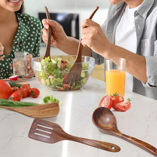 Set De Ustensile De Bucătărie Din Lemn Natural De Teak