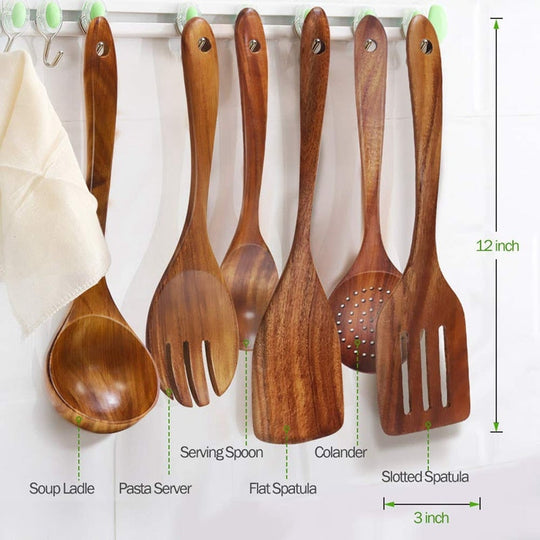 Set De Ustensile De Bucătărie Din Lemn Natural De Teak