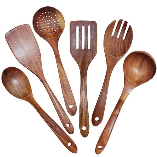 Set De Ustensile De Bucătărie Din Lemn Natural De Teak