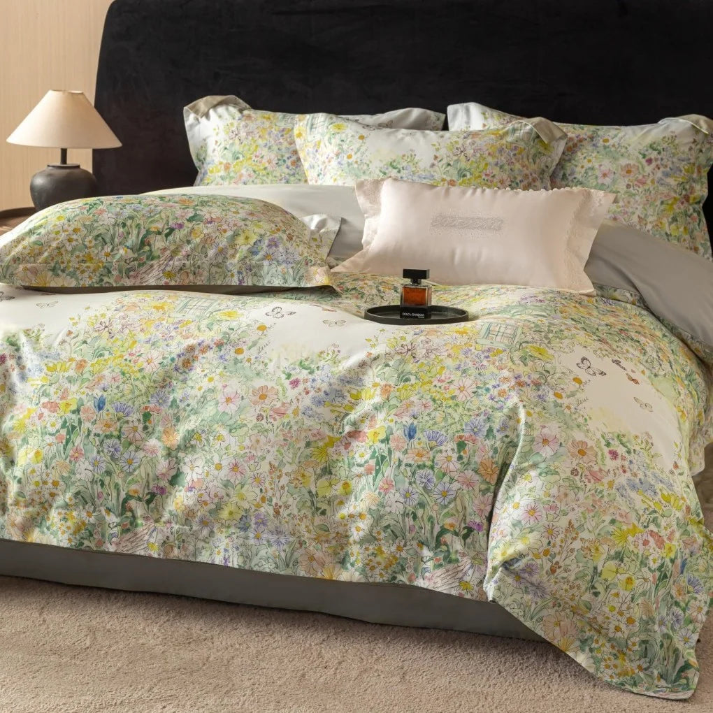 Set Lenjerie de Pat Floral cu Pătură Reversibilă pentru Femei 11