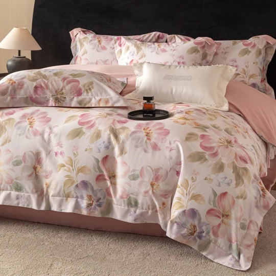 Set Lenjerie de Pat Floral cu Pătură Reversibilă pentru Femei 12