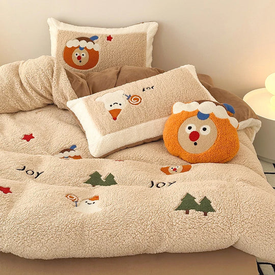 Set Lenjerie de Pat Sherpa cu Model și Pernă Decorativă Confortabilă 1