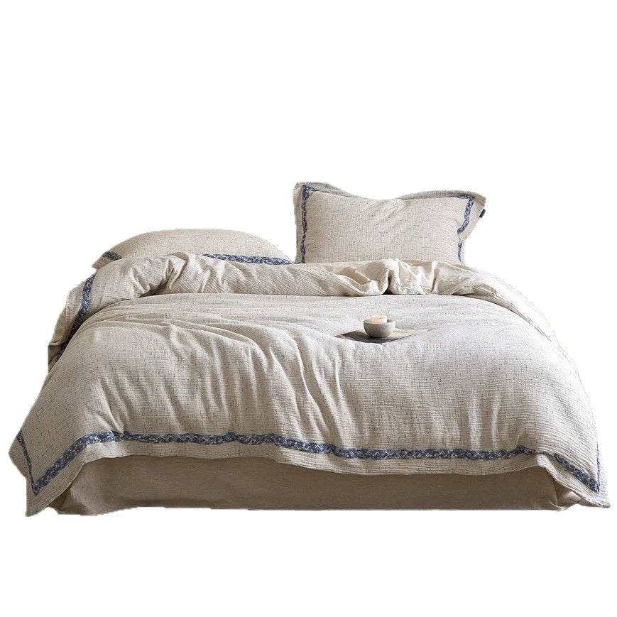 Set Lenjerie de Pat din In cu Bordură Indigo pentru Femei 5