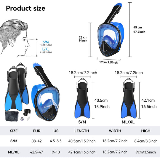 Set Snorkeling cu Mască Integrală și Aripioare pentru Bărbați și Femei 2