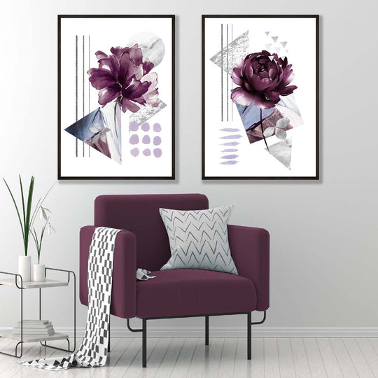 Set de 2 Imprimeuri Artistice Contemporane cu Flori pentru Decor Interior 1