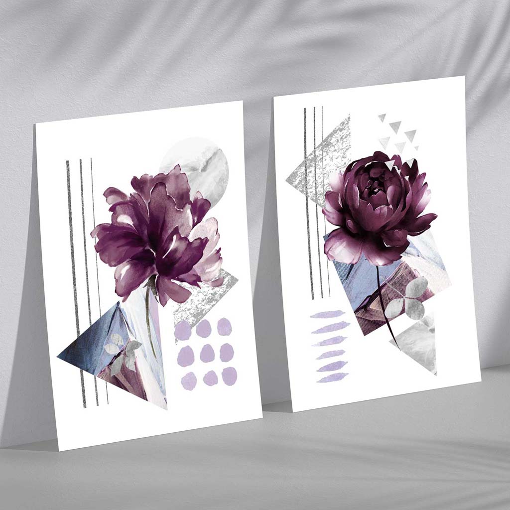 Set de 2 Imprimeuri Artistice Contemporane cu Flori pentru Decor Interior 2