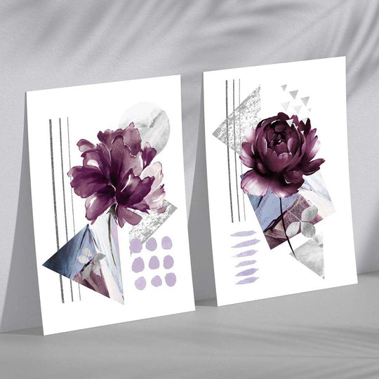Set de 2 Imprimeuri Artistice Contemporane cu Flori pentru Decor Interior 2