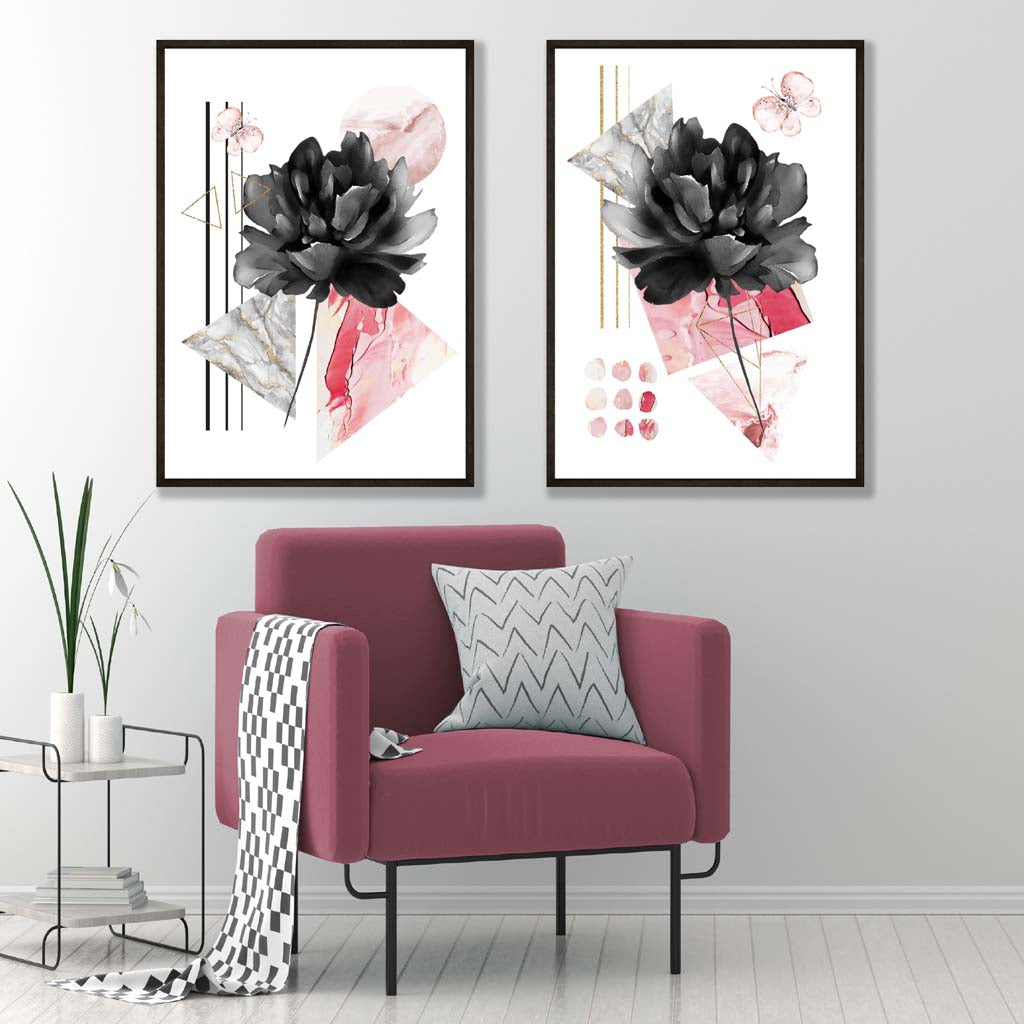 Set de 2 Imprimeuri Artistice cu Flori Negre și Roz 1