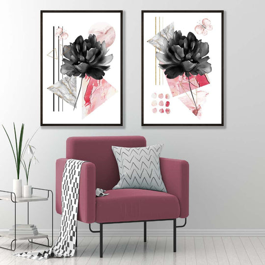 Set de 2 Imprimeuri Artistice cu Flori Negre și Roz 1