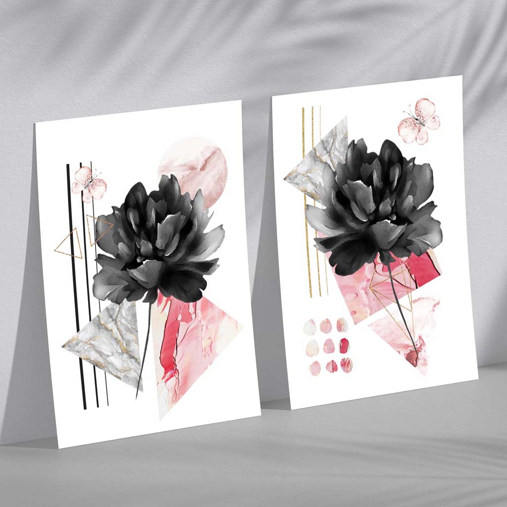 Set de 2 Imprimeuri Artistice cu Flori Negre și Roz 2