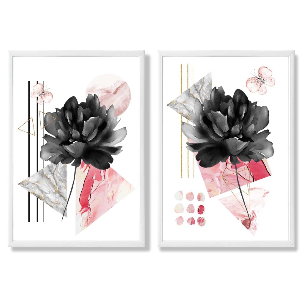 Set de 2 Imprimeuri Artistice cu Flori Negre și Roz 3