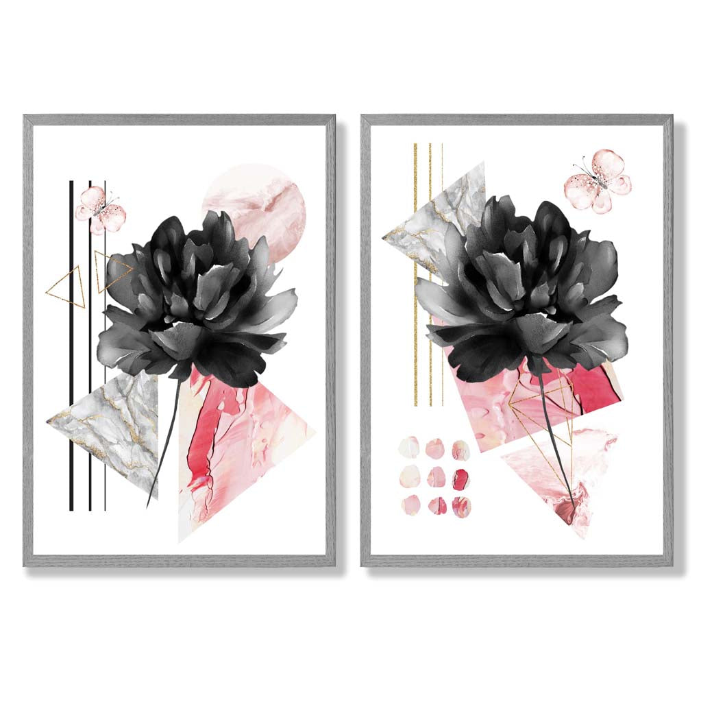 Set de 2 Imprimeuri Artistice cu Flori Negre și Roz 5