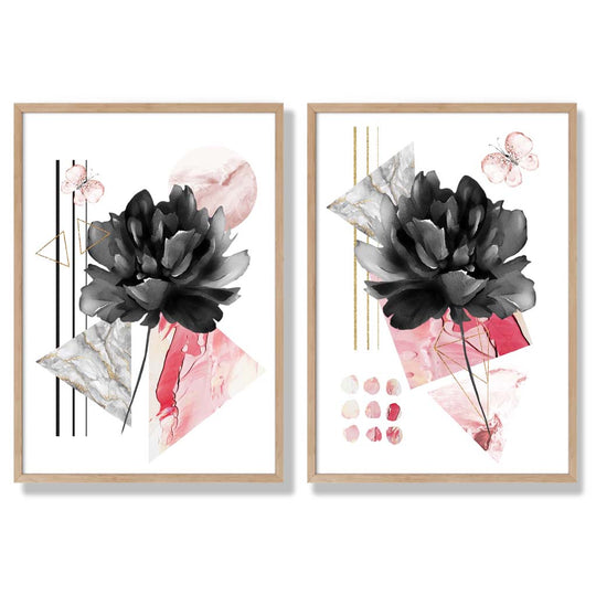 Set de 2 Imprimeuri Artistice cu Flori Negre și Roz 6
