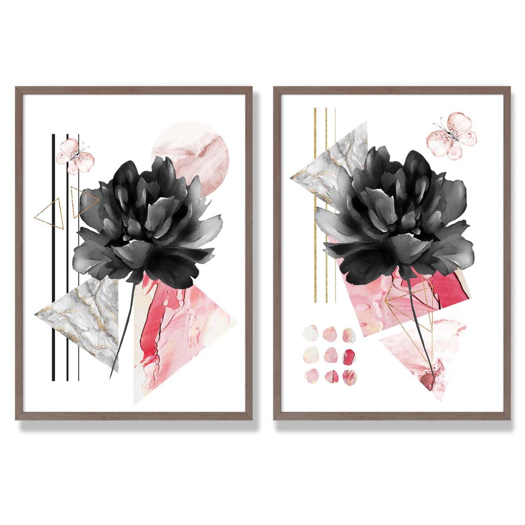 Set de 2 Imprimeuri Artistice cu Flori Negre și Roz 7