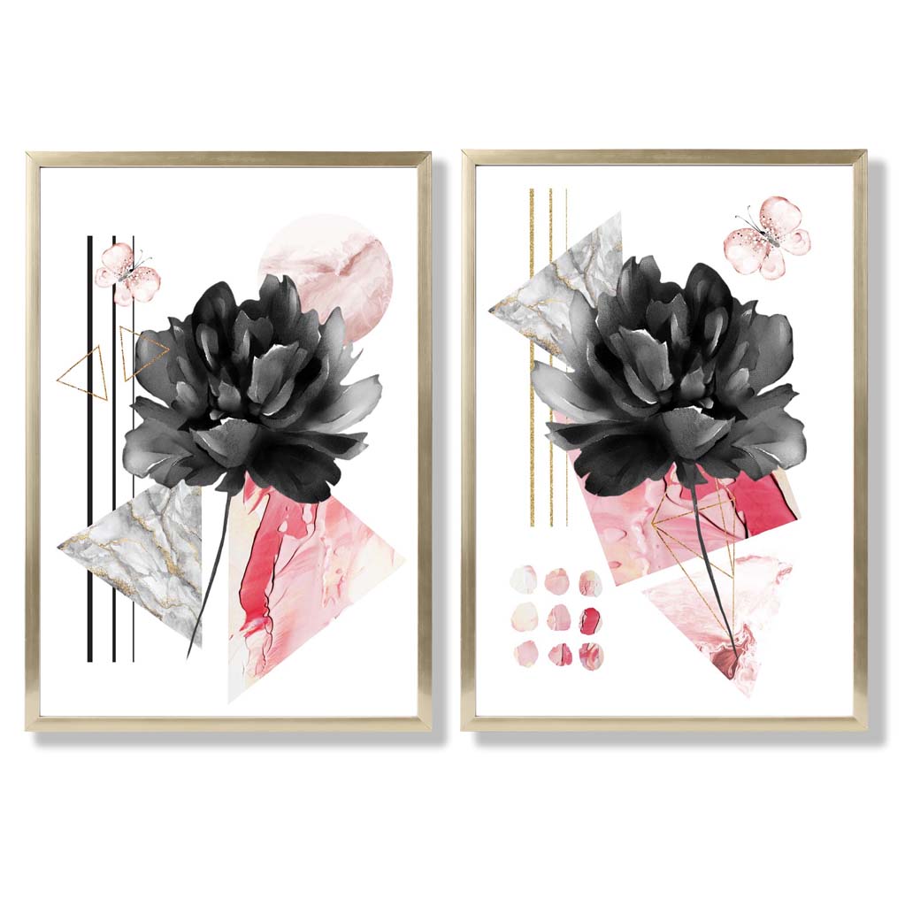 Set de 2 Imprimeuri Artistice cu Flori Negre și Roz 8