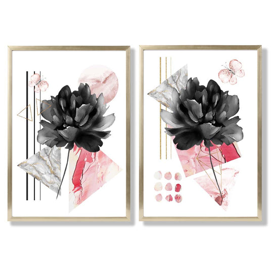 Set de 2 Imprimeuri Artistice cu Flori Negre și Roz 8