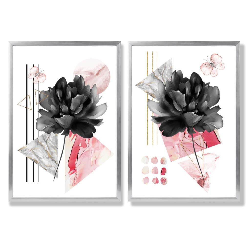 Set de 2 Imprimeuri Artistice cu Flori Negre și Roz 9
