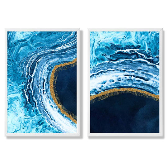 Set de Artă Abstractă pentru Interior cu Ocean Albastru și Auriu 3