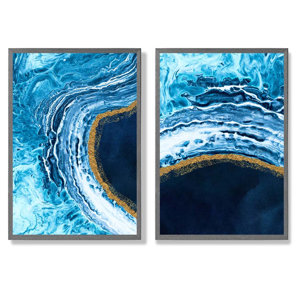 Set de Artă Abstractă pentru Interior cu Ocean Albastru și Auriu 4