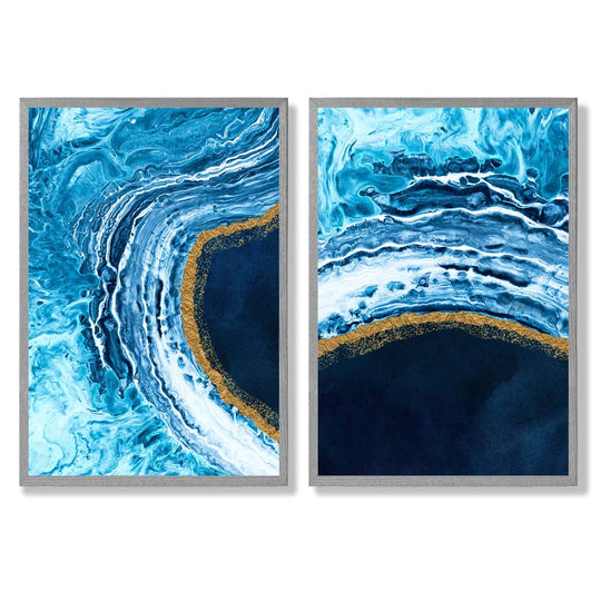 Set de Artă Abstractă pentru Interior cu Ocean Albastru și Auriu 5